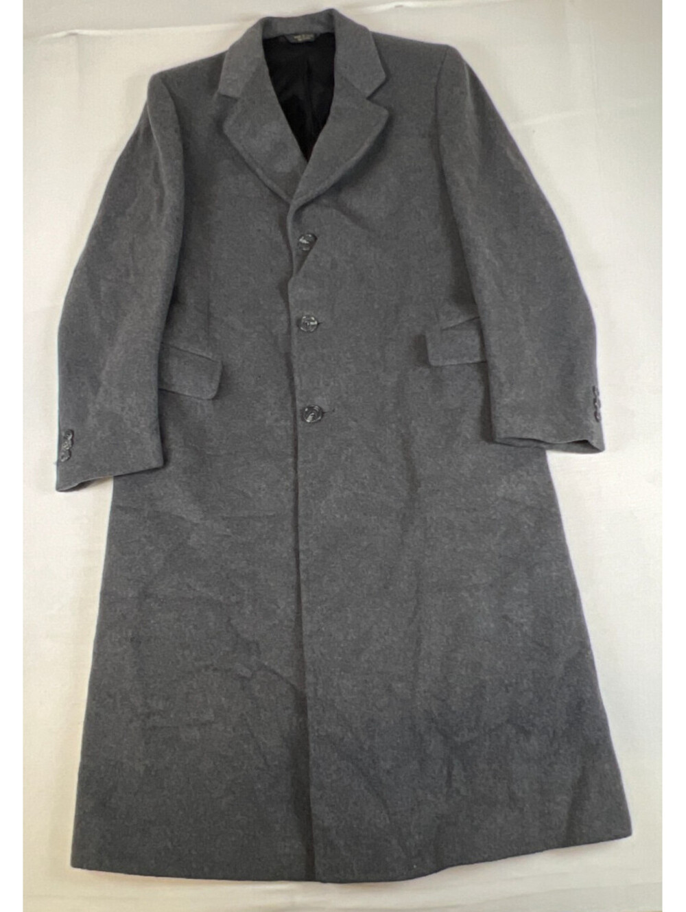 Vintage Bruce Hunt Men's 42R Gray Wool Overcoat Trench Coat Jacket Long
